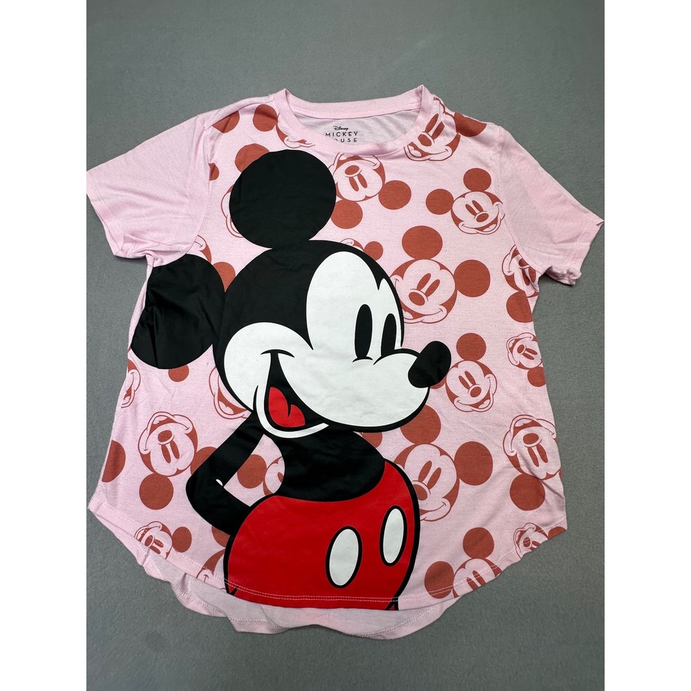 Disney Mickey Mouse Pink Polka Dot Graphic T-Shirt XXL‎ Relaxed Fit High-Low Hem